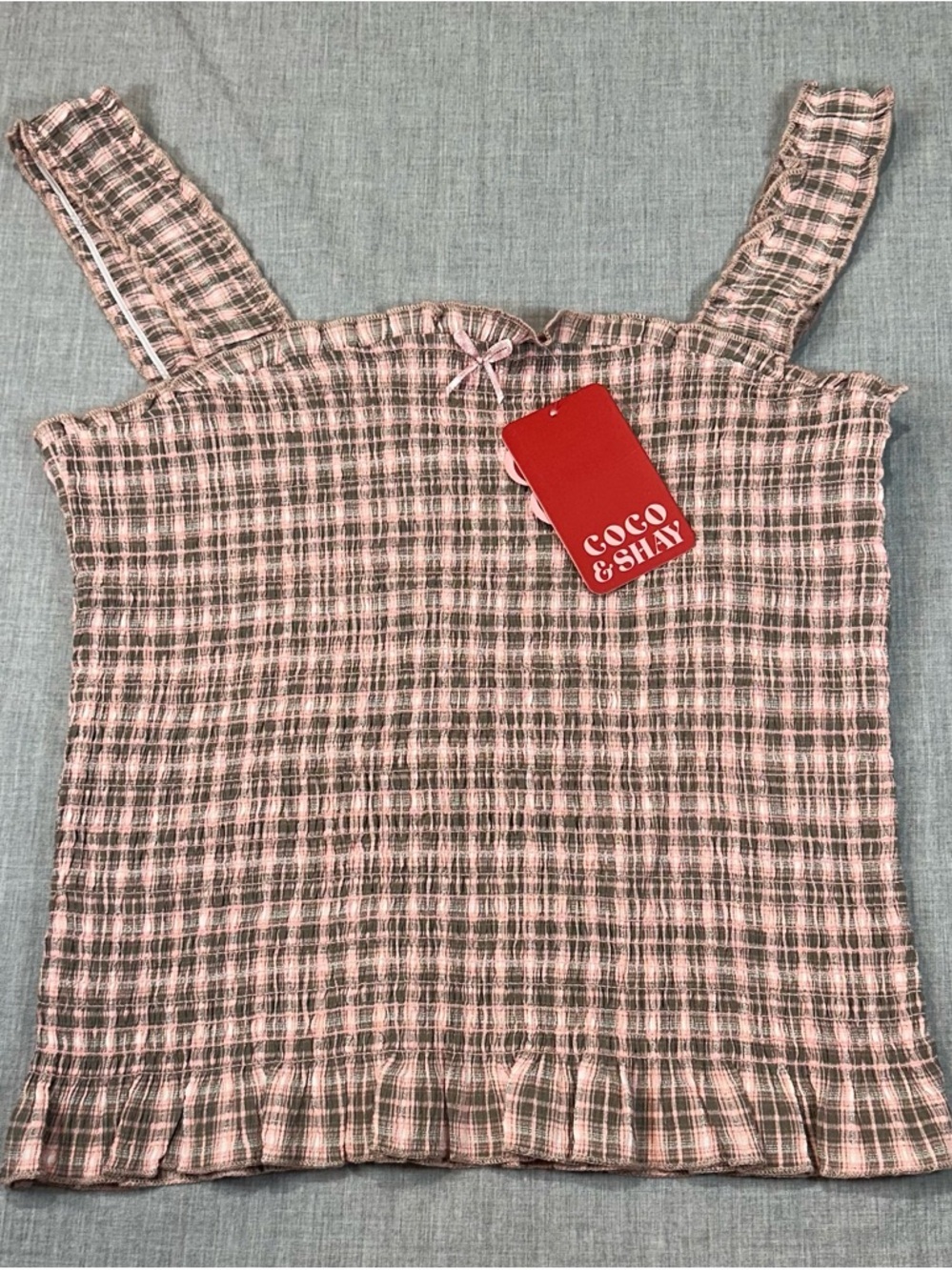 COCO & SHAY Pink Plaid Smocked Tank NWT